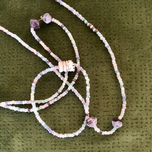 Hand Beaded Necklace Stones Glass Hand Made Clay Beads 19”