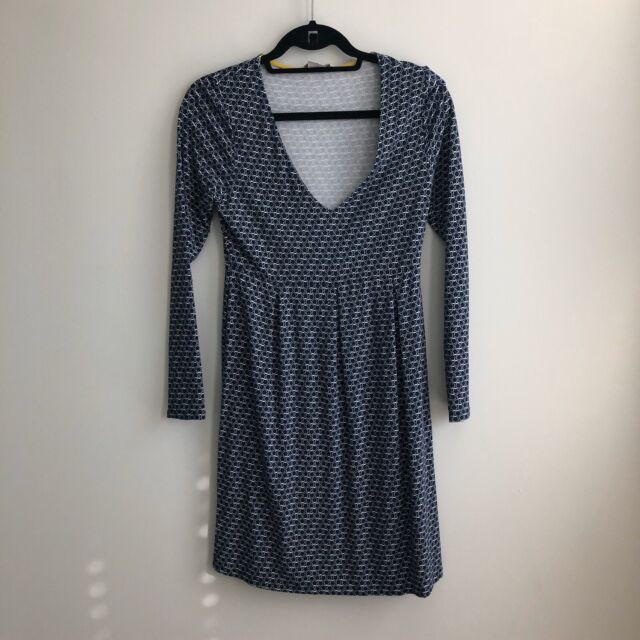Boden Navy Blue And White Printed Jersey Knit 3/4 Dleeve Dress Size 8L ...