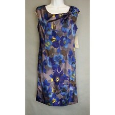 NWT Evan Picone Womens Grey Blue Flower Floral  Multi Color Size 8