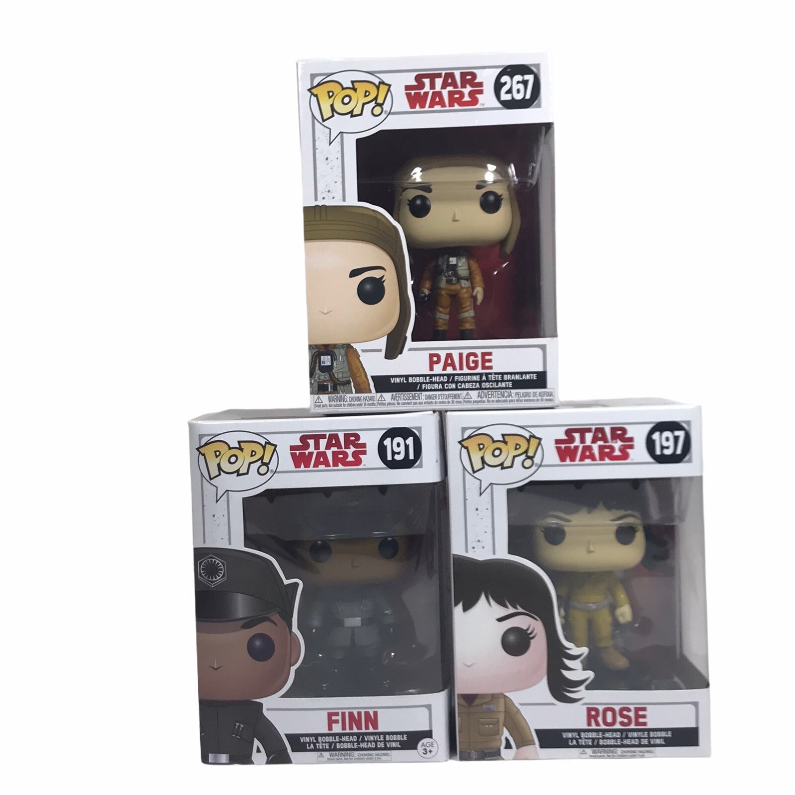 Funko POP! Star Wars: FIN #191 ~ ROSE #197 ~ PAIGE #267 Bobble-Heads - NEW