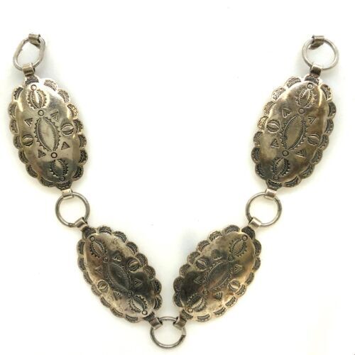 Vintage Sterling Bell Trading Post Tribal Stamp Oval Concho Link