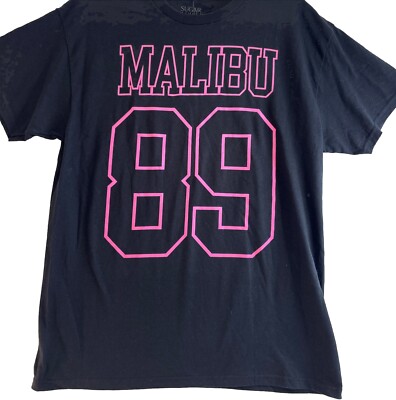 Sugar Flower Malibu 89 Print Mens' Black Short Sleeve T-Shirt Large Chest 42''