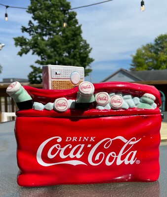 2002 COCA-COLA COKE RED COOLER COOKIE JAR W LID 10”x6”x8” CERAMIC