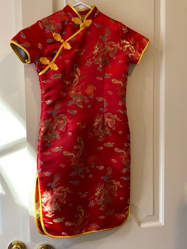Lot of 3 Kids Chinese Red Satin Dresses Size S 1/3 M 4/5 L 6/8 Qipao Cheongsam - Picture 5 of 13