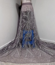 Mauve Silver Beaded Sequins Embroidery Bridal Lace Fabric 50 Width Sold By Yard