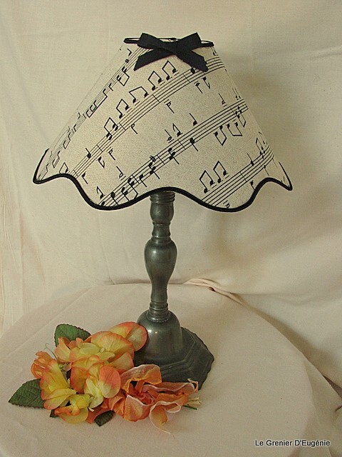 Abat-jour festonné musique lin 25cm pour remplacer un abat-jour usé