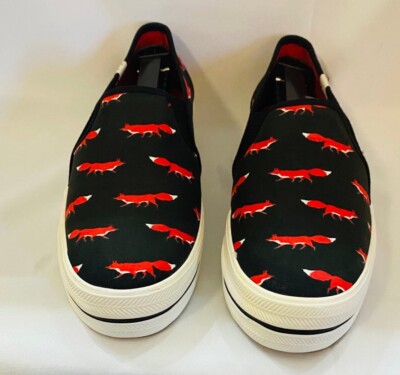 Keds Kate Spade Fox Trot Print Slip-On Sneakers Sz Black Red