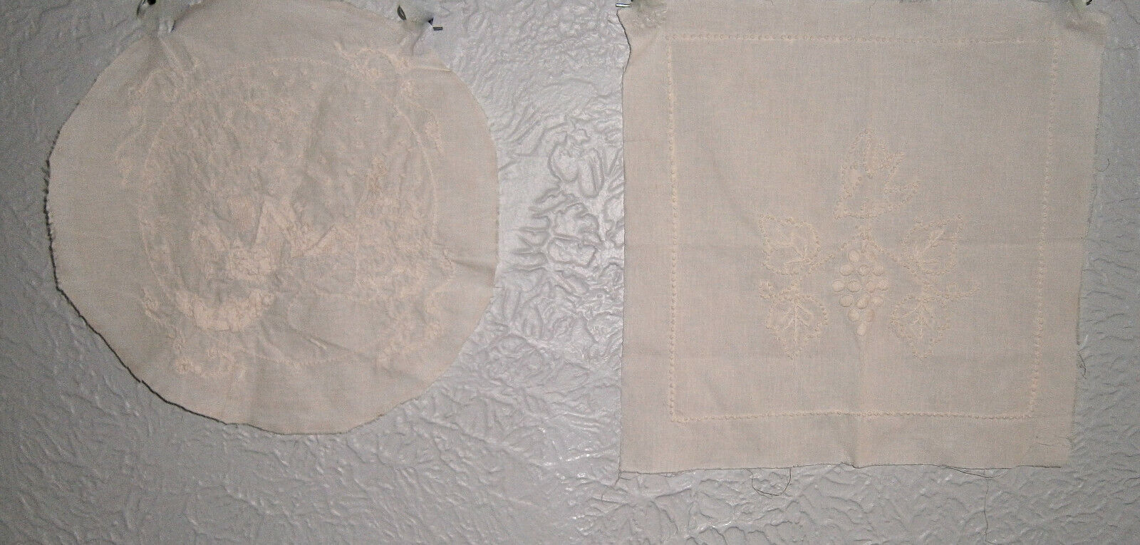 2 Ecru Handmade Embroidered Pillow Covers Square Grape  Round C