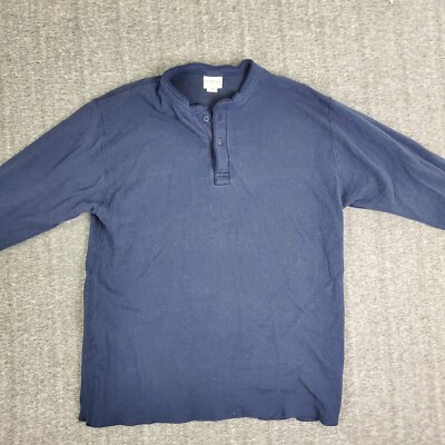 L.L.Bean Henley Shirt Men L Two-Layer River Driver Navy Long Sleeve Wool 