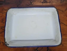 KER Sweden Enamel Fridge Tray Bin Box White Blue Trim Primitive Farmhouse AS IS