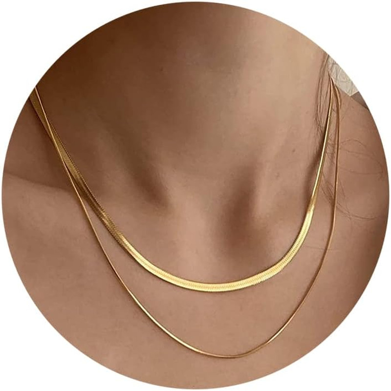 Herringbone Necklace for Women Layered Gold Necklaces Dainty Gold Necklace Set 1