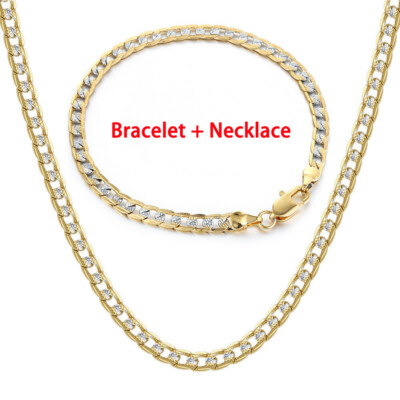 4mm GOLD FILLED Necklace Bracelet Set Diamond-Cut Curb Chain Unisex Jewelry Xmas