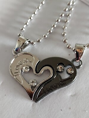 New 2pcs/set Love Heart Couple Pendant Necklace Inlaid Heart-to-heart Design  