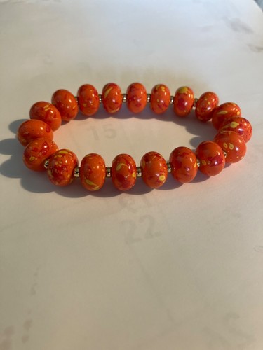 Goldtone Bead/Coral Stretch Bracelet