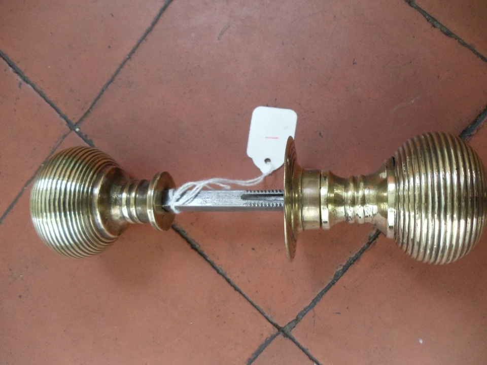 Antique restored brass Beehive rim lock handles, restored and ready to fit - Image 2 of 4