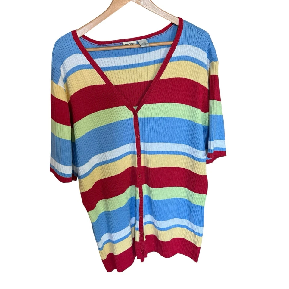 Cherokee女式条纹短袖纽扣前上衣3X成熟航海 — 第 3/4 张图片