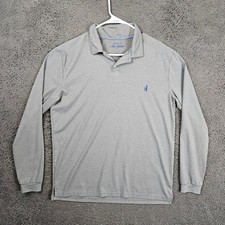 johnnie-O Mens PREP-FORMANCE Long Sleeve Polo Shirt Gray Size M Surfer Logo