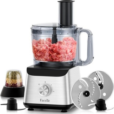 Facelle Electric Food Processor 10 Cup Large Bowl with 6.8oz Grinder, 600W