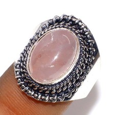925 Silver Plated Hot Deal Rose Quartz Ethnic Ring Jewelry Size US 8 JW