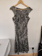 M&S Per Una Grey Paisley Midi Dress Size 10 Ruffle Neck Sleeveless Boho Summer