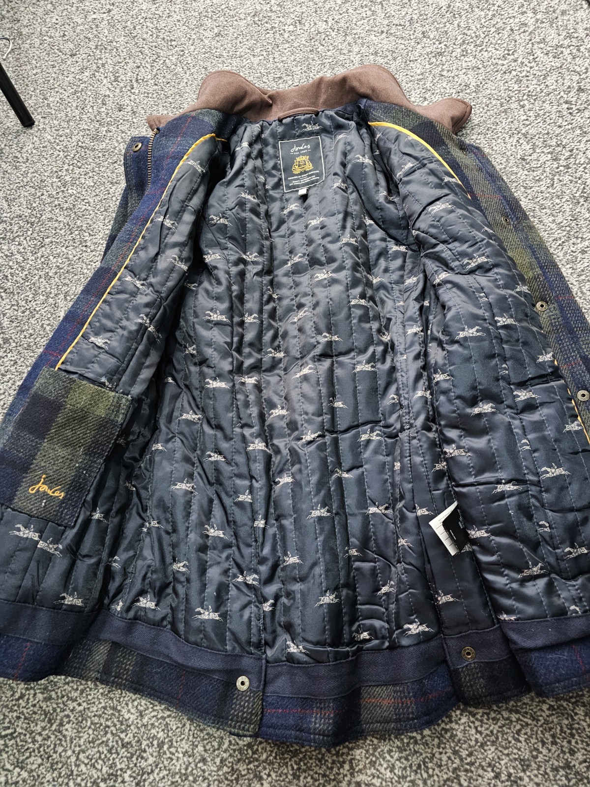 Joules Tweed Field Coat Women's UK 10 Blue & Green Tartan Check Jacket Wool