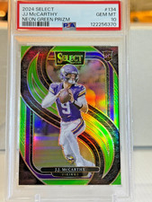 2024 Panini Select Premier Level J.J. McCarthy Neon Green Prizm /49 (RC) PSA 10