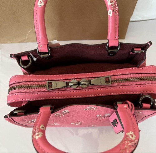 COACH Rogue 25 Floral Sequin Bow Print Handbag Purse Pink 26836 Online limited - Picture 20 of 24