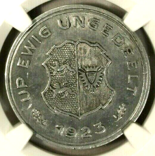 Germany 10 Pfennig 1923 NGC AU Details Aluminum Schelswig Holstein Eklund 1542