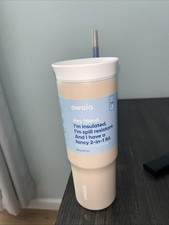 Owala Tumbler Stainless Steel Water Bottle 24 oz Straw Lid Cup Set Sail tan blue