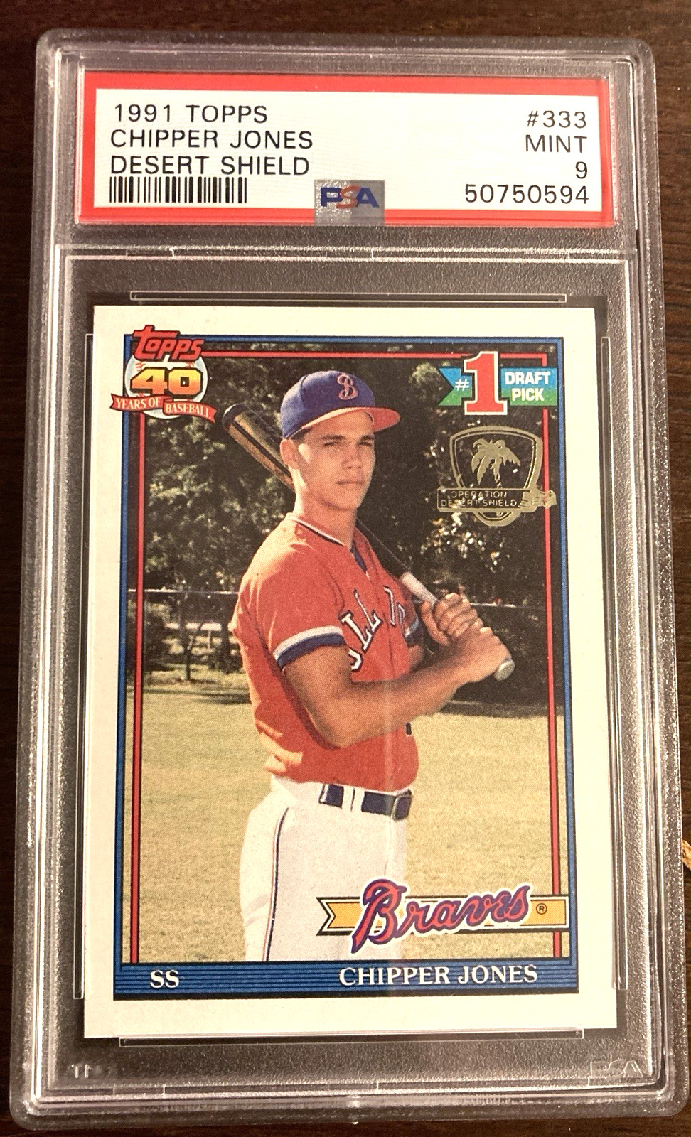 1991 Topps Desert Shield #333 CHIPPER JONES RC PSA 9 BRAVES ROOKIE CARD