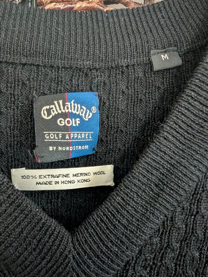Callaway Golf Cable Knit Wool V Neck Sweater Vest Men's Medium Black Old Money - Image 4 of 4