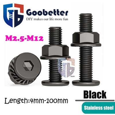 304 Stainless Black Allen Hex Socket Ultra Thin Flat Wafer Head Screw Bolt + Nut
