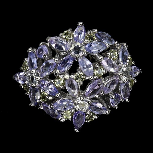 925 Sterling Silver Ring Tanzanite Aquamarine Peridot Gemstone Jewelry Size 7.5