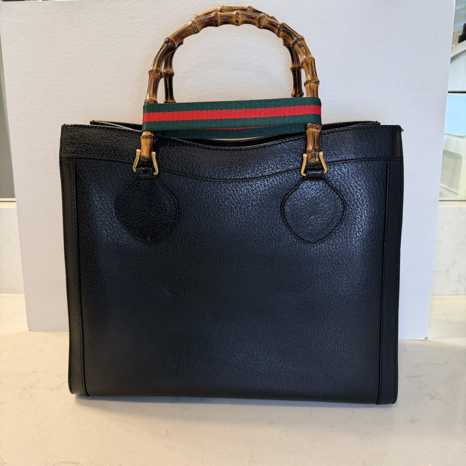 Autentica Gucci Bamboo/Diana - Borsa a mano convertibile in pelle nera