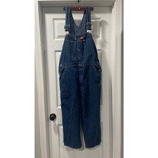 Dickies Denim Bib Overalls Men  s 32x22 Blue Carpenter Workwear Distressed Hem