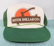 Pre-Owned Vintage Silver Dollar Hat Snapback Mesh USA Made in Taiwan Green/White
