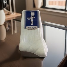 Men's Vintage Socks Wilson Crew 80s Size 10-13 Acrylic Blend White USA Made