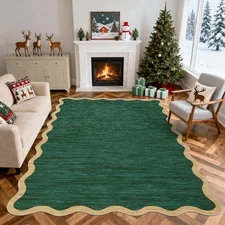 Living Room Rugs 4X6 Area Rugs Machine Washable Christmas Scalloped Rug Non Slip