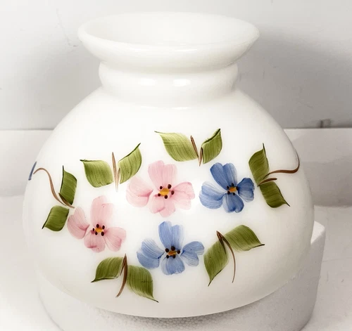 Hurricane Lamp Shade Hand Painted Floral Milk Glass Porcelain Cottage Core VTG
