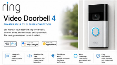 NEW SEALED Ring Video Doorbell 4 LATEST HD Wi-Fi Video - Battery Operated/Wired