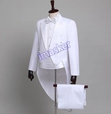 Men's Slim Fit Lapel Tuxedo Pants Formal Wedding Stage Mid Long Costume