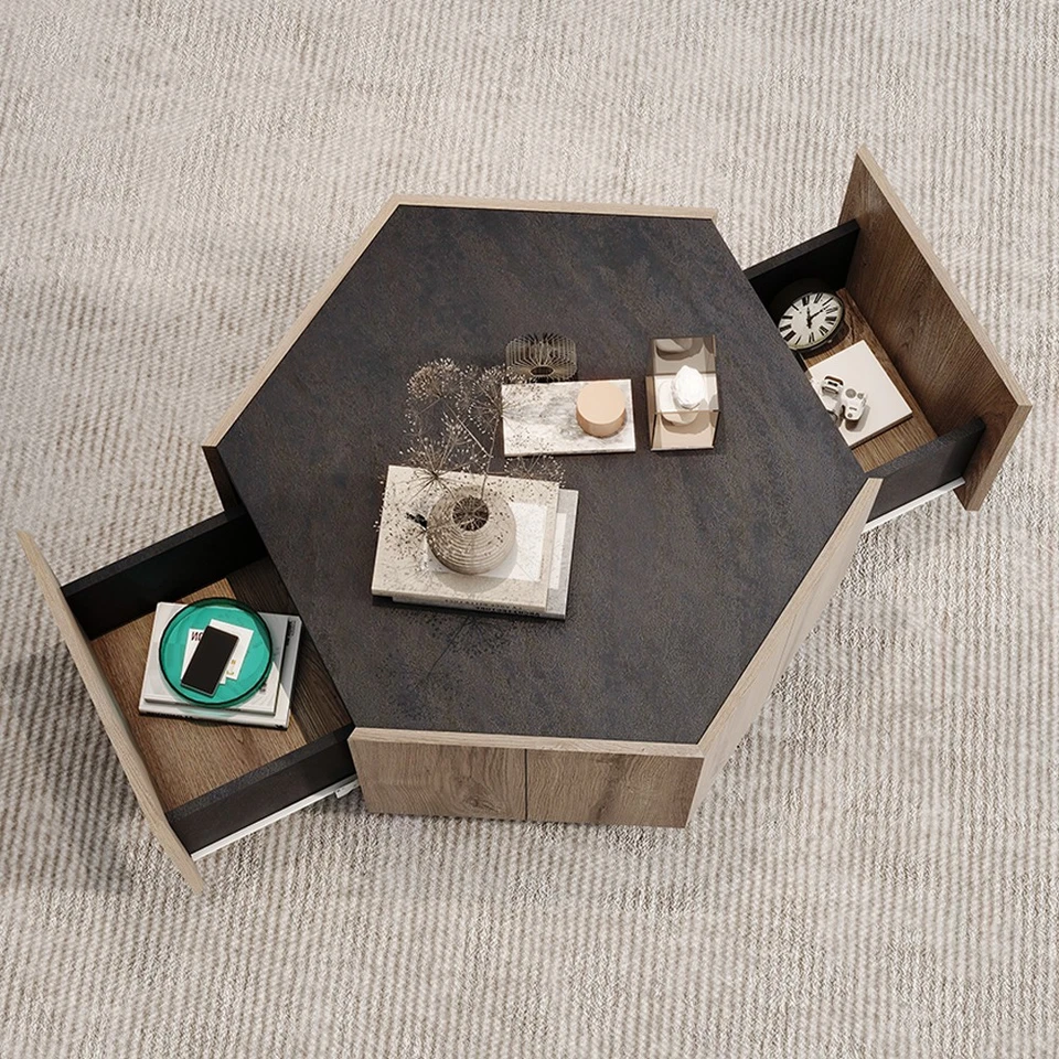 Round Coffee Table with 2 Storage Drawers Center Coffee for Living Room - Image 3 of 4