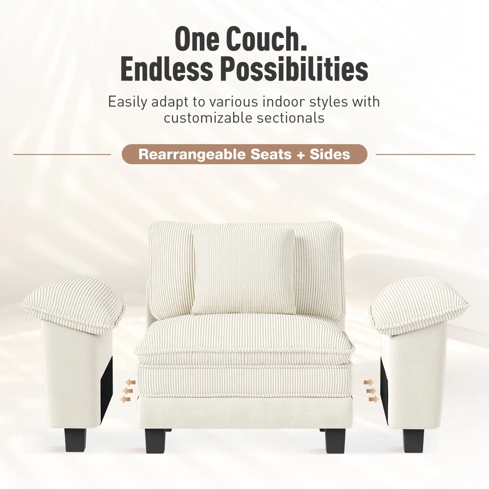 Modular Sectional Sofa Corduroy & Chenille Cloud Couch with Chaise and Cushion~ - Image 4 of 4