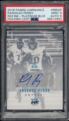 2018 Panini Luminance Rookie Ink Platinum Blue Rashaad Penny Auto /25 PSA 9 RC
