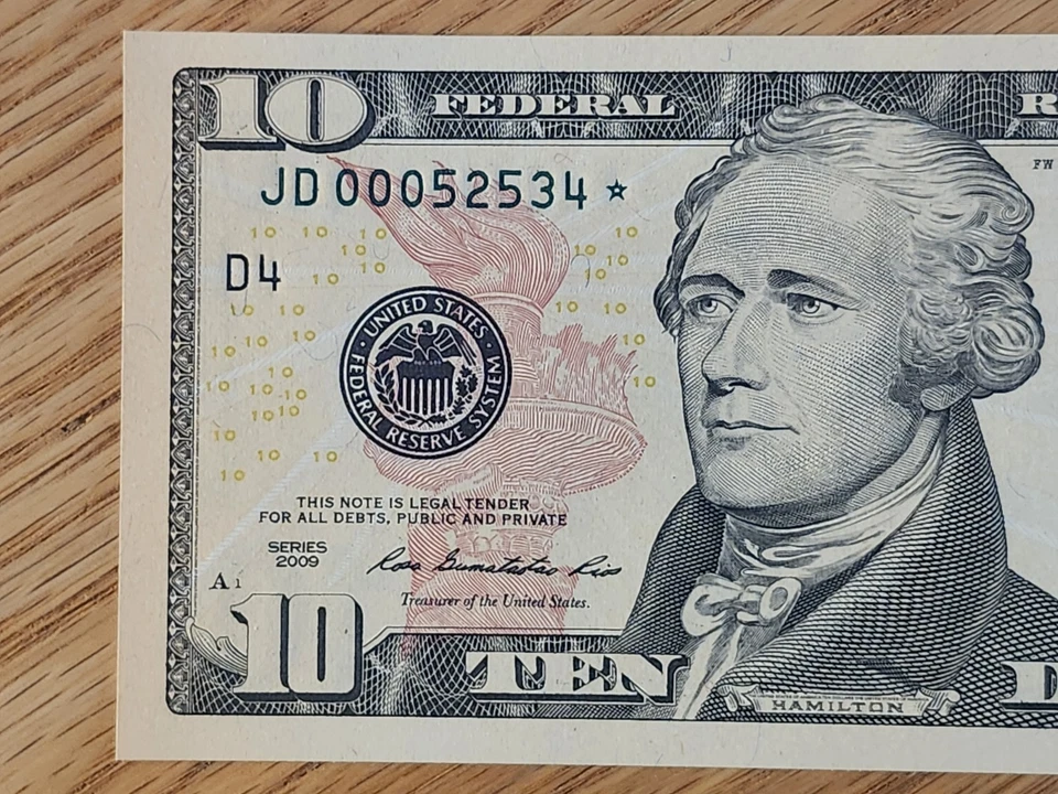 2009 A $10 "STAR NOTE" GEM/UNC CLEVLAND JD00052534* 000 START 1 OF 2 CONS SERIAL - Image 3 of 4