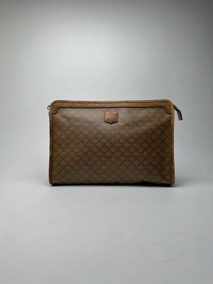 Vintage Celine Paris Triomphe Monogram Clutch Beige Brown