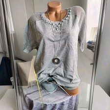 Frapp Bluse Shirt Kurzarm Sweat grau Gr. 40 bis 54 Pailletten Damen (829)