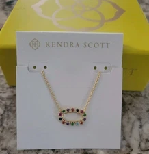 Kendra Scott Open Frame Elisa Pendant Necklace Gold Multi Crystal NWT Gift BOX 