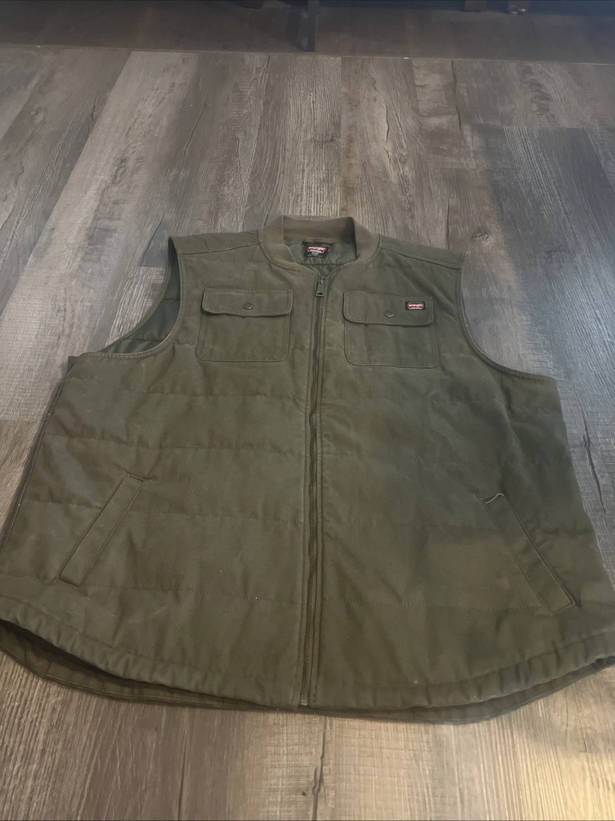 Wrangler Vest Mens Sz 3XL Green Quilted Canvas Utility Work Layer Outdoors Hike