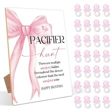 51 Pcs Pacifier Hunt Baby Shower Game, Include 1 Wood Sign and 50 Pacifiers, ...